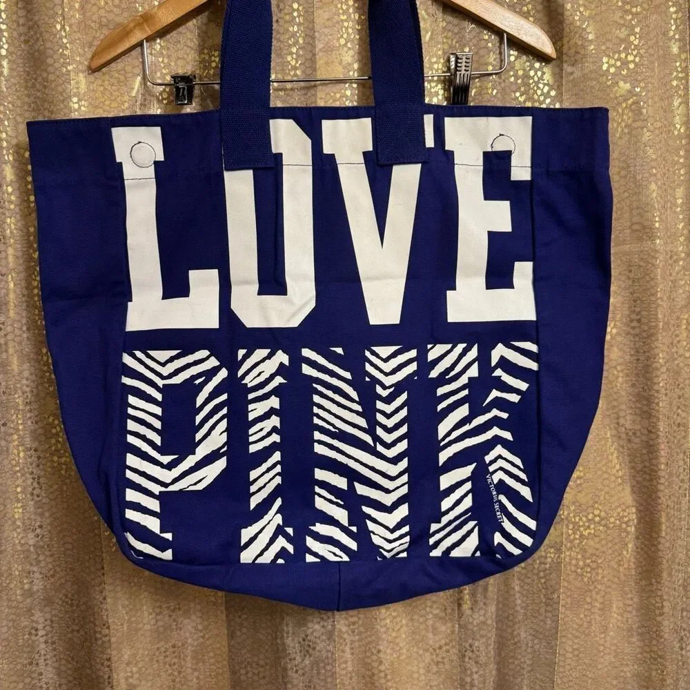 PINK Victorias Secret Y2K Vintage Indigo Zebra Print Love Pink Large Tote Bag
